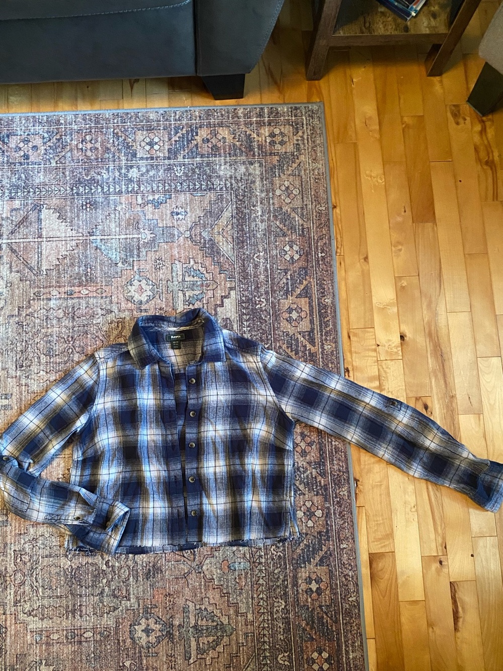 Roots Blue Plaid Cropped Button-Down Shirt